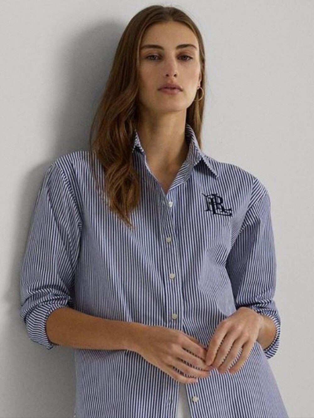 Never Used! Lauren Ralph Lauren Blue Striped Linen Blend Button Up Tunic